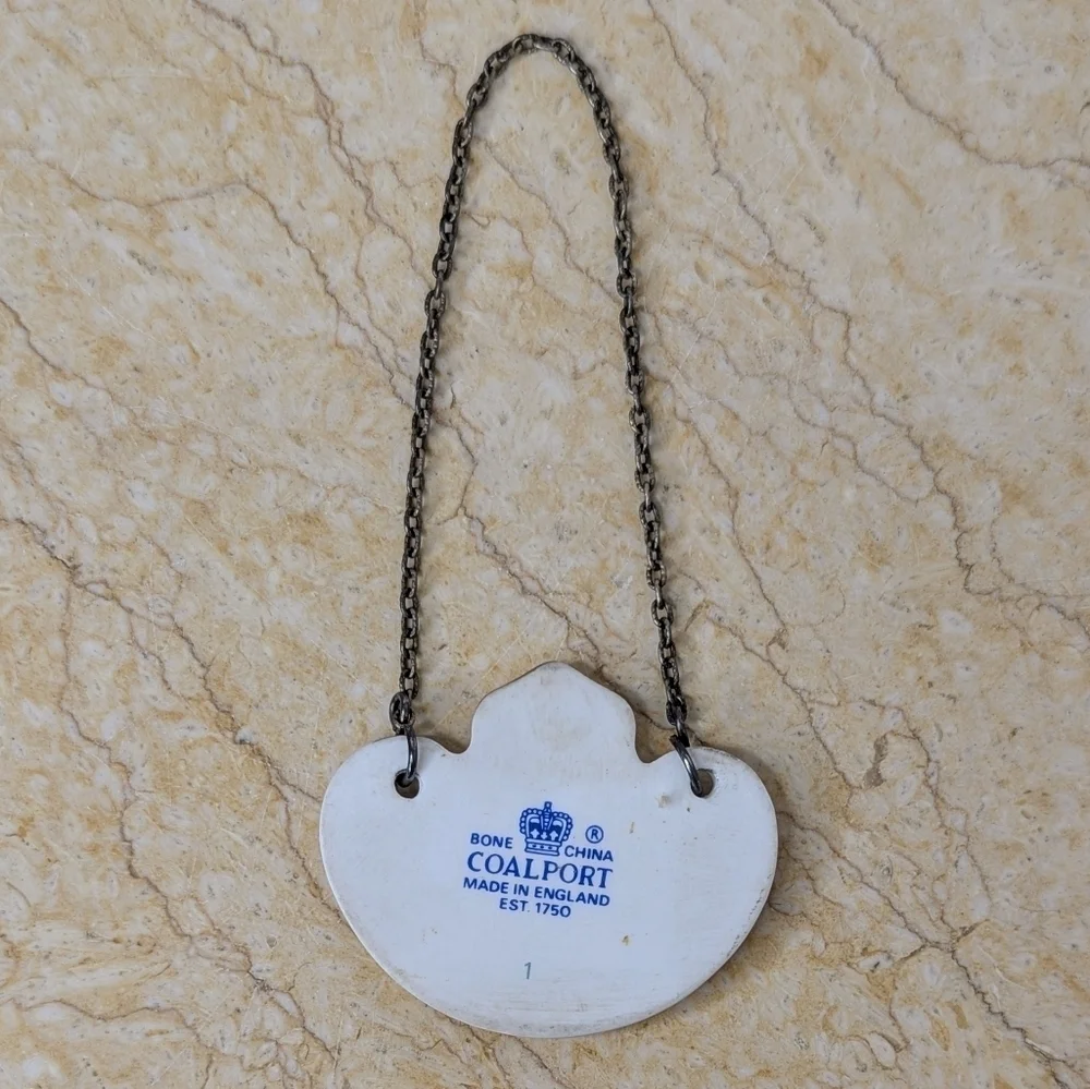 Vintage Coalport Bone China Decanter Gin Tag Label With Chain
